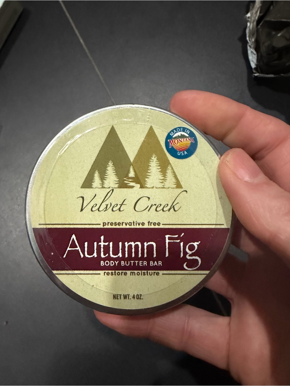 Velvet Creek Autumn Fig Body Butter Bar - Green & Burgundy Tin